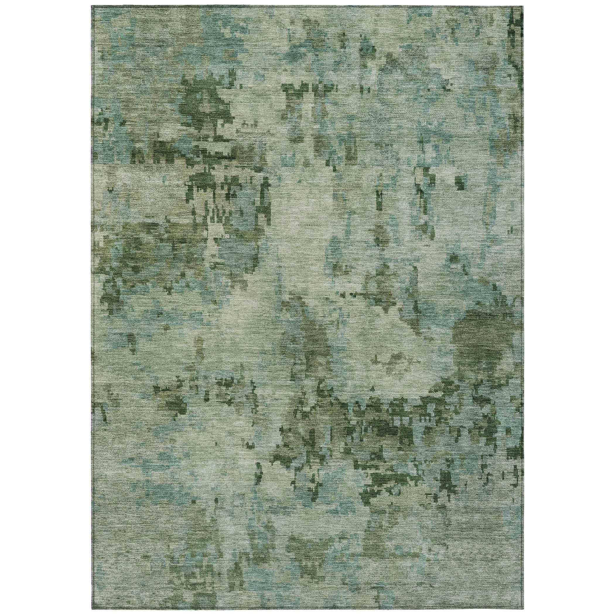 3' X 5' Sage And Teal Blue Abstract Washable Indoor Outdoor Area Rug