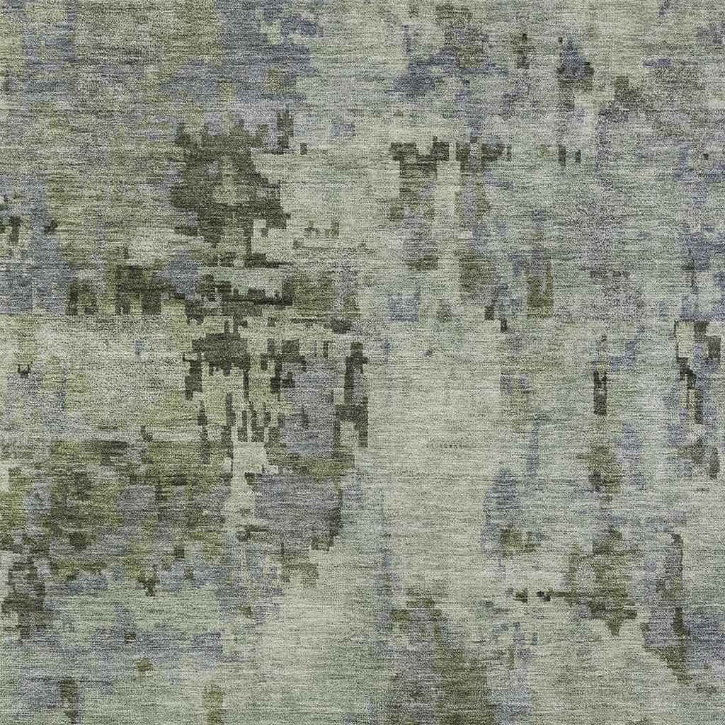 9' X 12' Green And Gray Abstract Washable Indoor Outdoor Area Rug