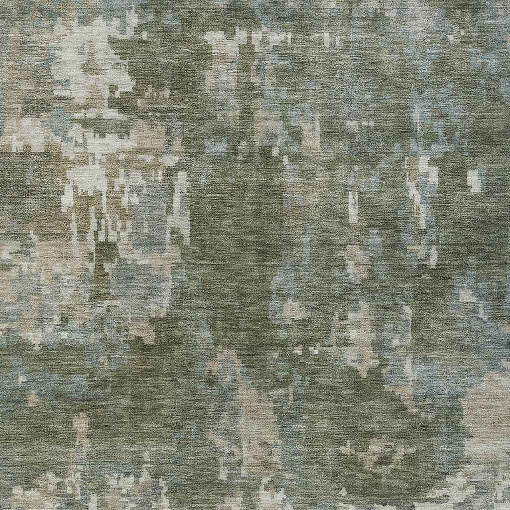 10' X 14' Fern Green And Beige Abstract Washable Indoor Outdoor Area Rug