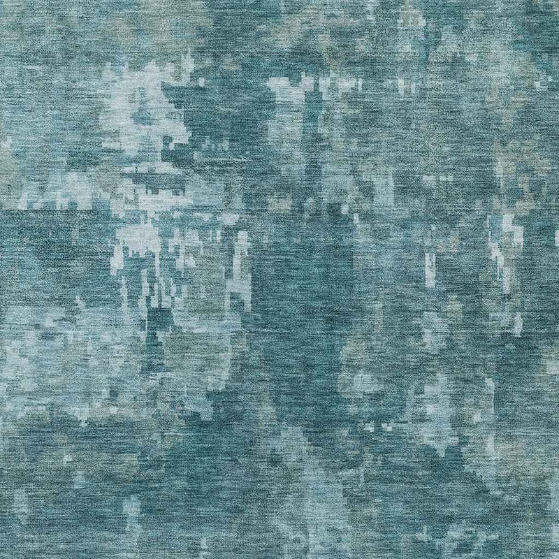10' X 14' Teal Blue And Aqua Abstract Washable Indoor Outdoor Area Rug