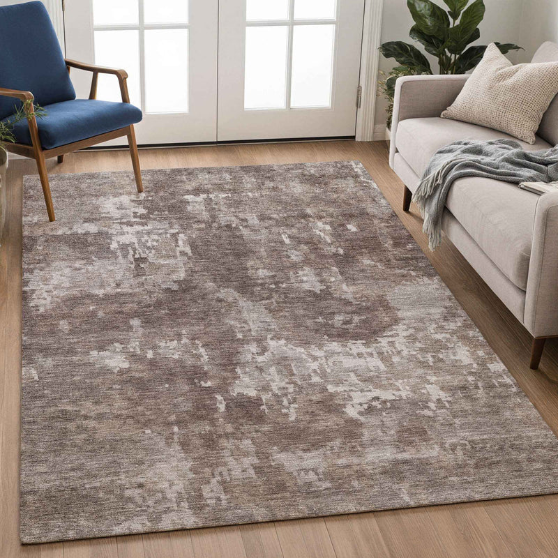 8' X 10' Brown And Ivory Abstract Washable Indoor Outdoor Area Rug