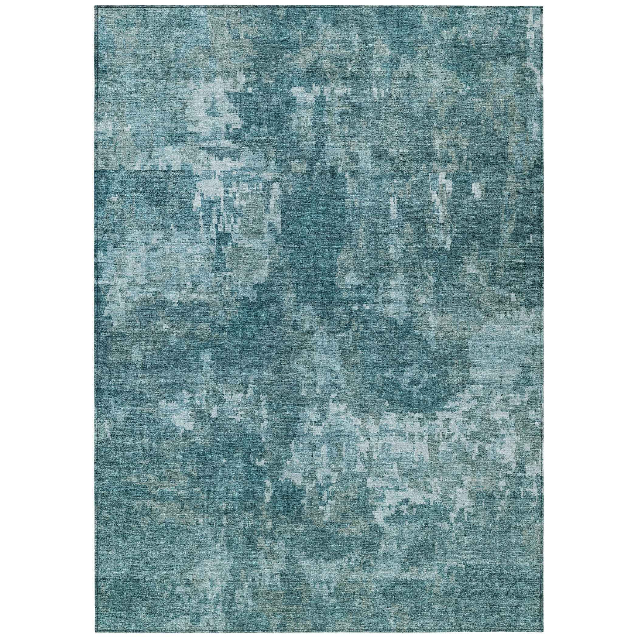 10' X 14' Teal Blue And Aqua Abstract Washable Indoor Outdoor Area Rug