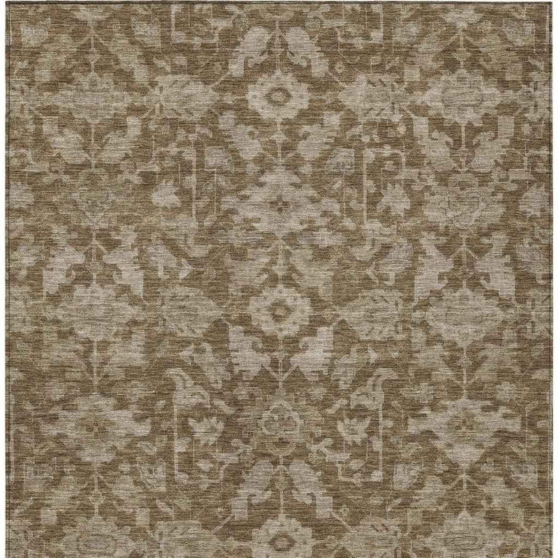 5' X 8' Brown And Beige Floral Washable Indoor Outdoor Area Rug