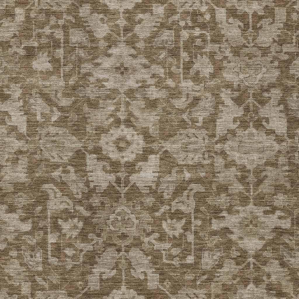 5' X 8' Brown And Beige Floral Washable Indoor Outdoor Area Rug