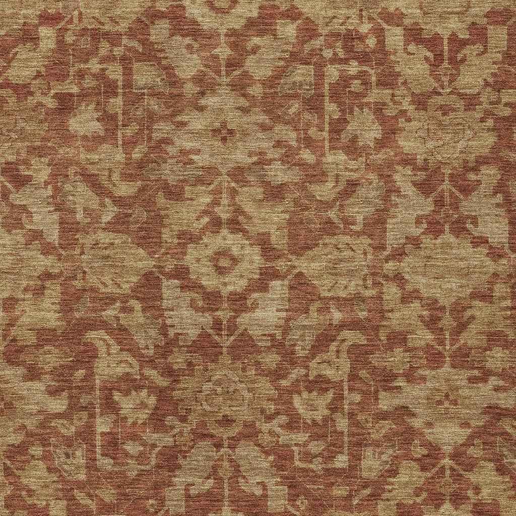 10' X 14' Rust And Beige Floral Washable Indoor Outdoor Area Rug