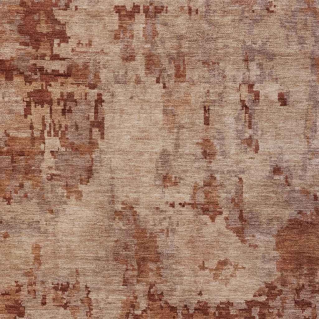 8' X 10' Copper And Coral Abstract Washable Indoor Outdoor Area Rug