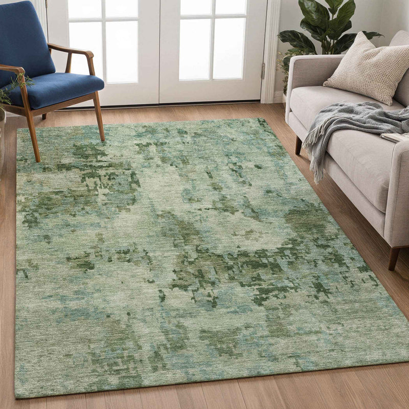 10' X 14' Sage And Teal Blue Abstract Washable Indoor Outdoor Area Rug