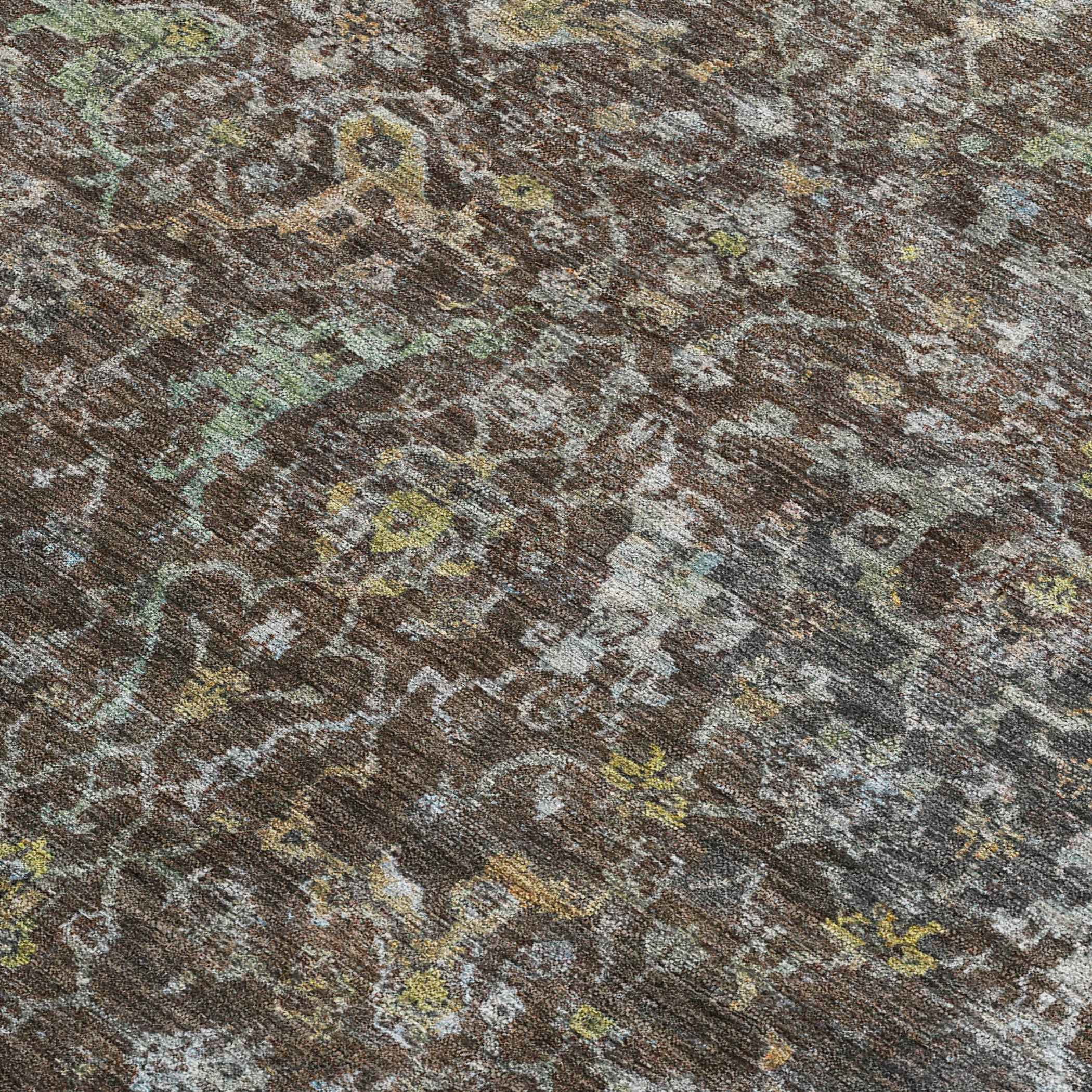 5' X 8' Chocolate And Gray Damask Washable Indoor Outdoor Area Rug