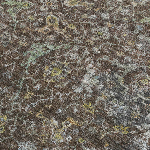 5' X 8' Chocolate And Gray Damask Washable Indoor Outdoor Area Rug