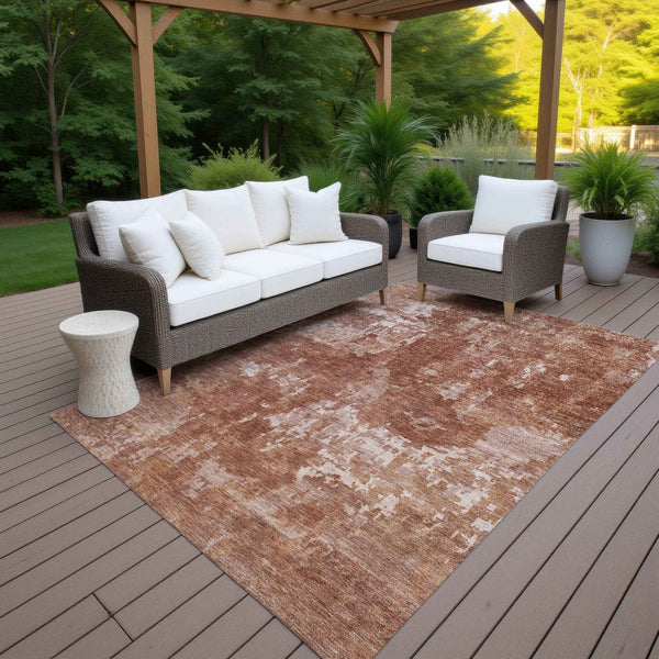 10' X 14' Copper And Ivory Abstract Washable Indoor Outdoor Area Rug