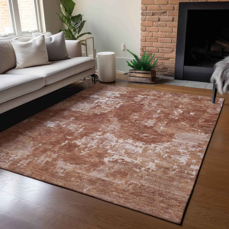 10' X 14' Copper And Ivory Abstract Washable Indoor Outdoor Area Rug