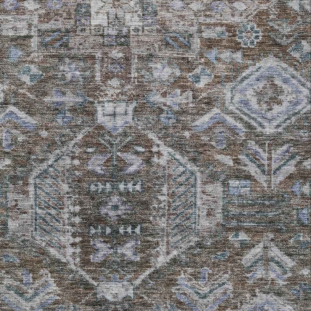 3' X 5' Chocolate And Denim Blue Medallion Washable Indoor Outdoor Area Rug