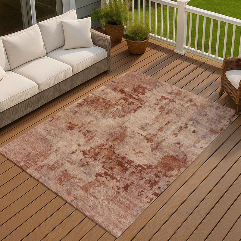 10' X 14' Copper And Coral Abstract Washable Indoor Outdoor Area Rug
