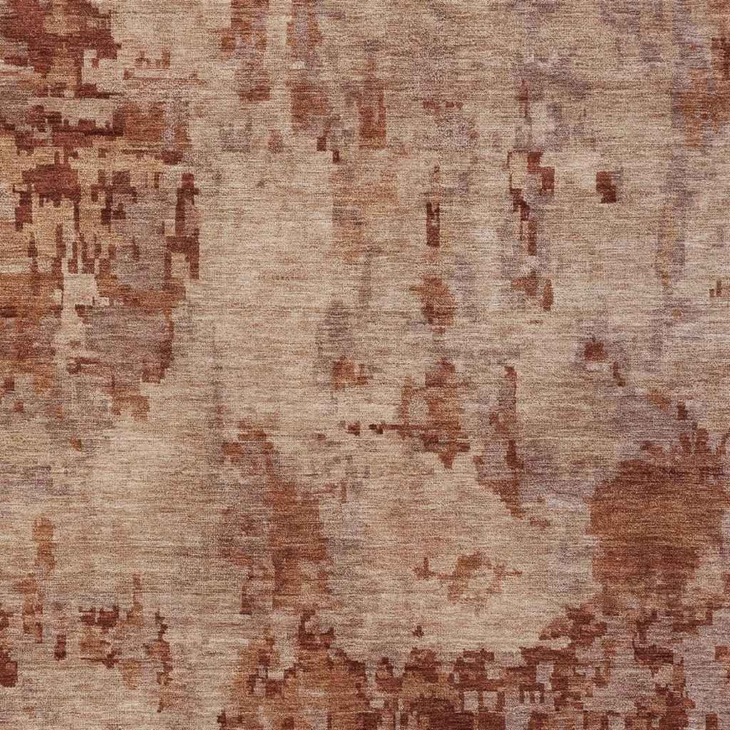 10' X 14' Copper And Coral Abstract Washable Indoor Outdoor Area Rug