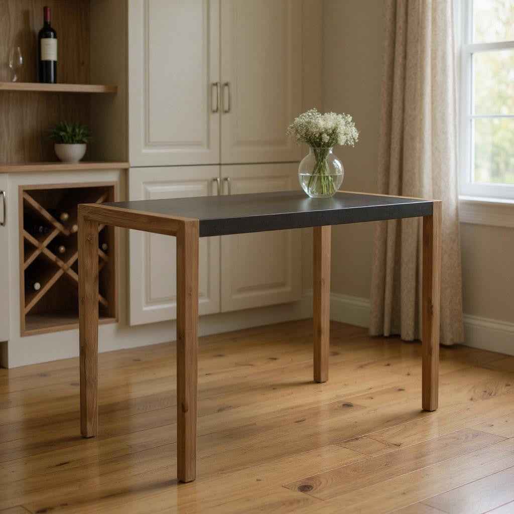 56" Gray And Natural Faux Concrete And Solid Wood Outdoor Bar Table