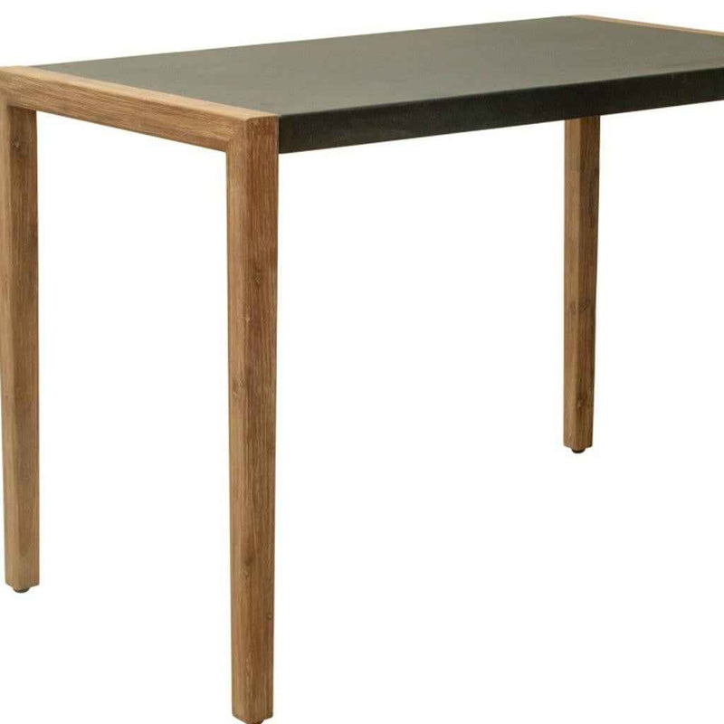 56" Gray And Natural Faux Concrete And Solid Wood Outdoor Bar Table