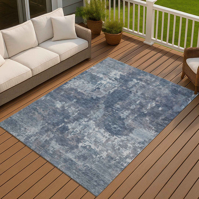 10' X 14' Blue And Ivory Abstract Washable Indoor Outdoor Area Rug