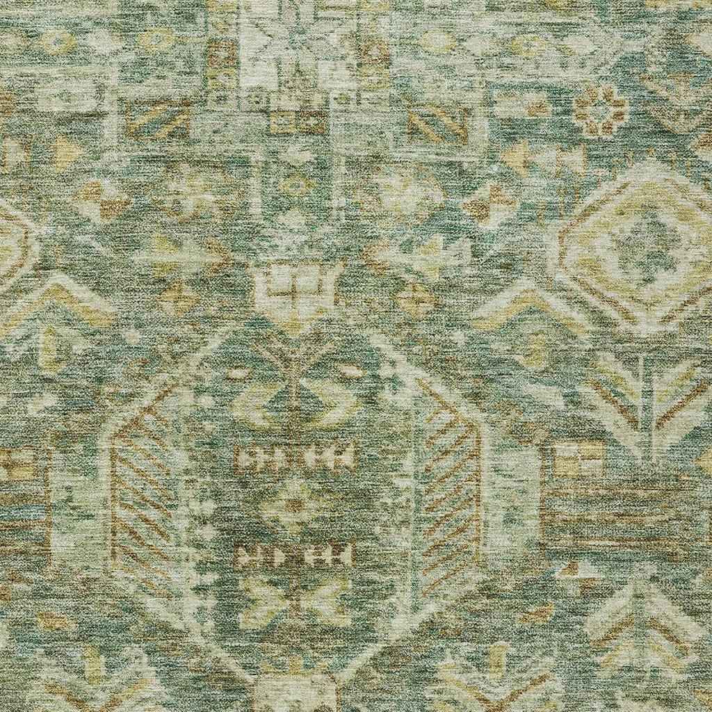 3' X 5' Fern Green And Gold Medallion Washable Indoor Outdoor Area Rug