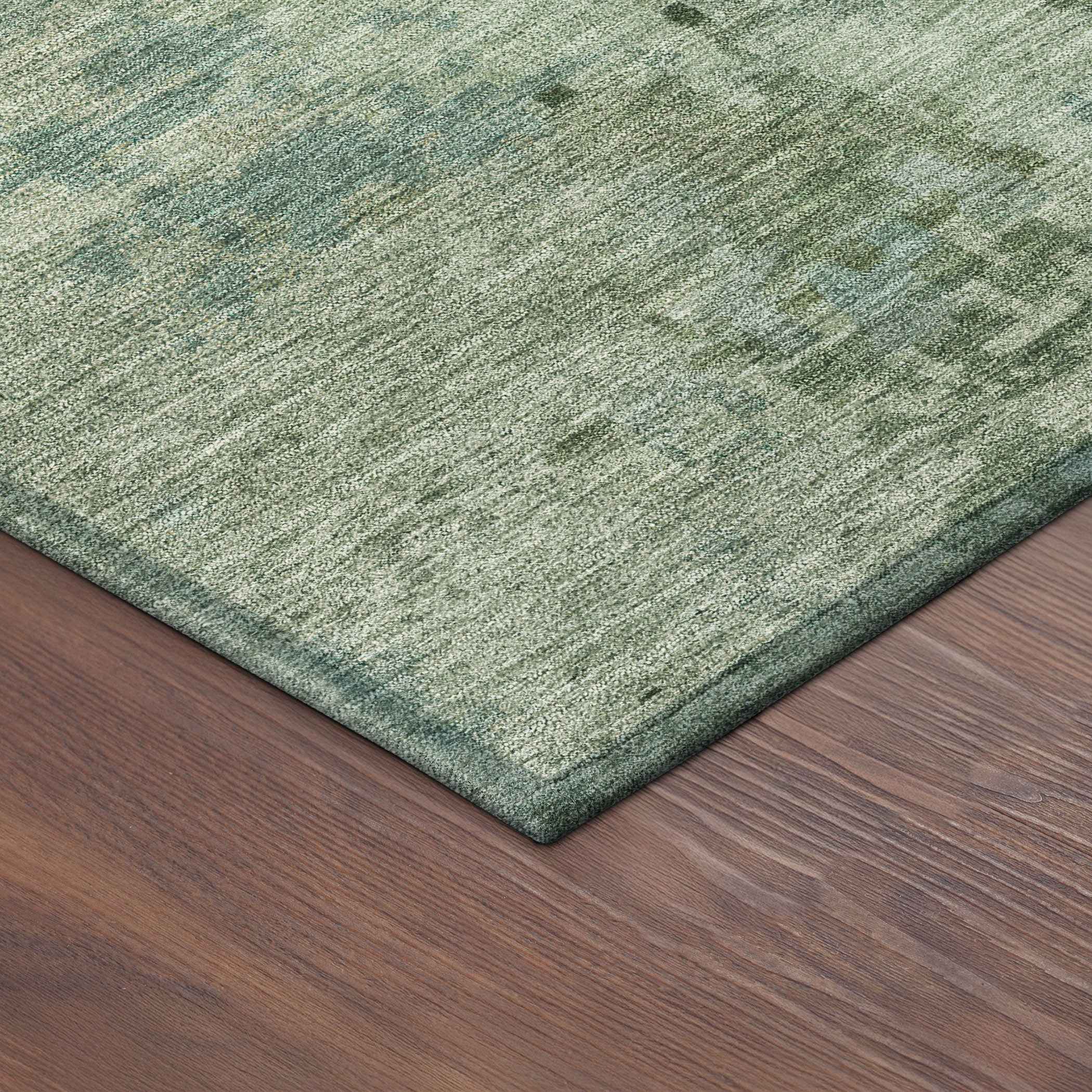 8' Sage And Teal Blue Round Abstract Washable Indoor Outdoor Area Rug