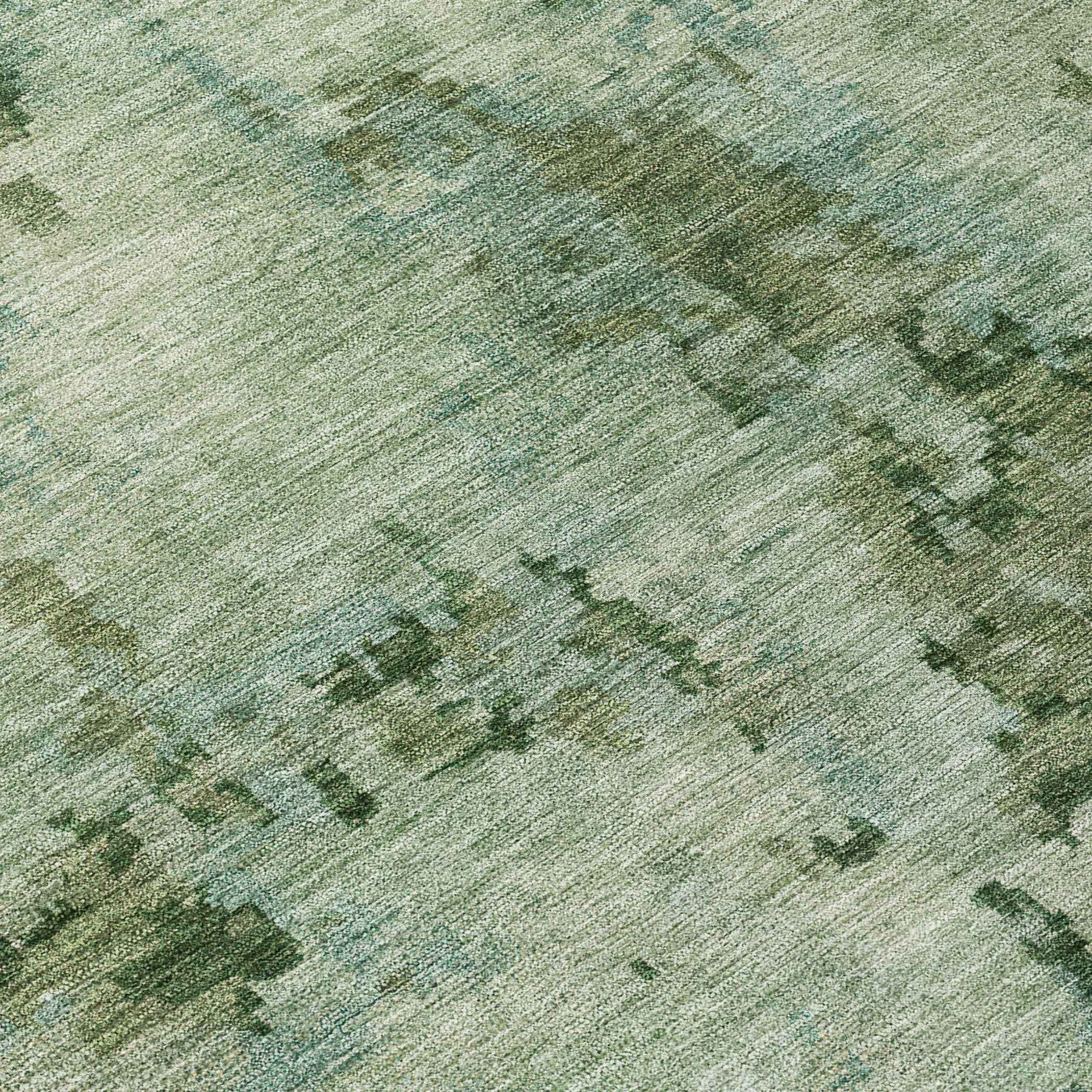 8' Sage And Teal Blue Round Abstract Washable Indoor Outdoor Area Rug