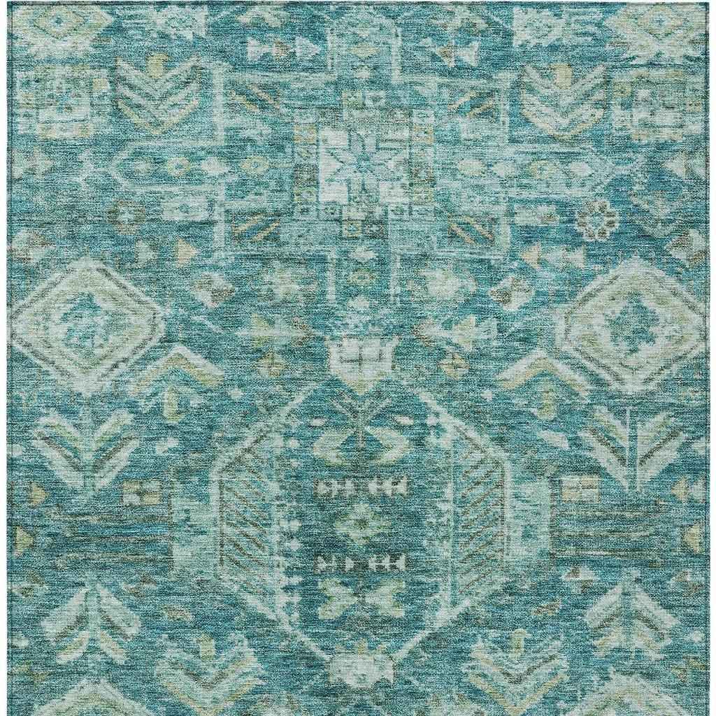 10' X 14' Turquoise And Teal Blue Medallion Washable Indoor Outdoor Area Rug