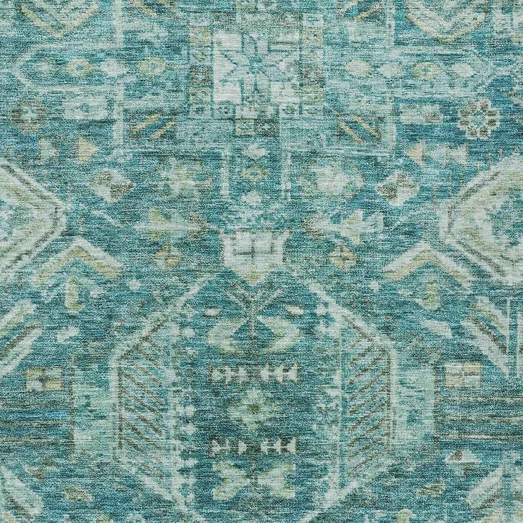 10' X 14' Turquoise And Teal Blue Medallion Washable Indoor Outdoor Area Rug