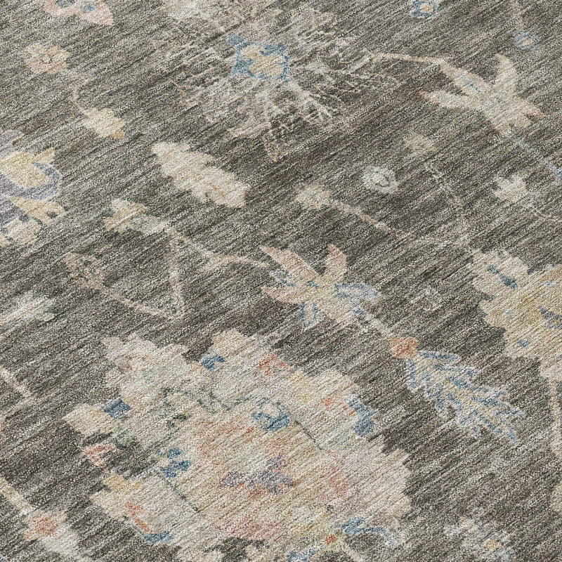 10' X 14' Gray Beige And Blue Floral Washable Indoor Outdoor Area Rug