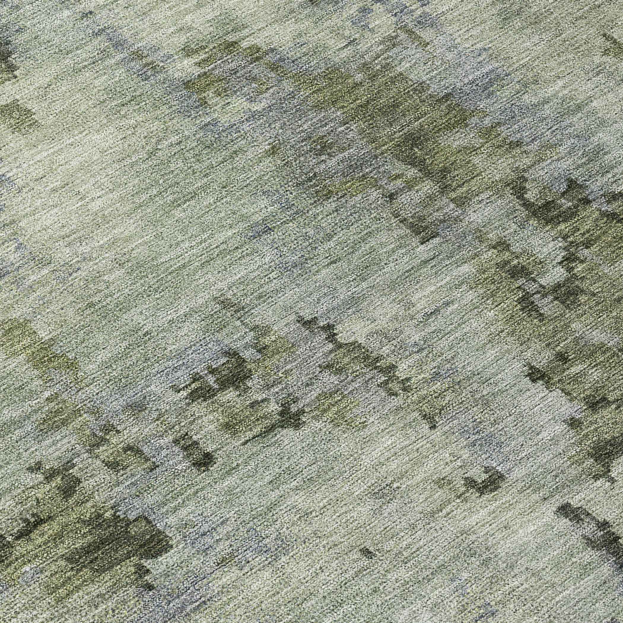 8' Green And Gray Round Abstract Washable Indoor Outdoor Area Rug