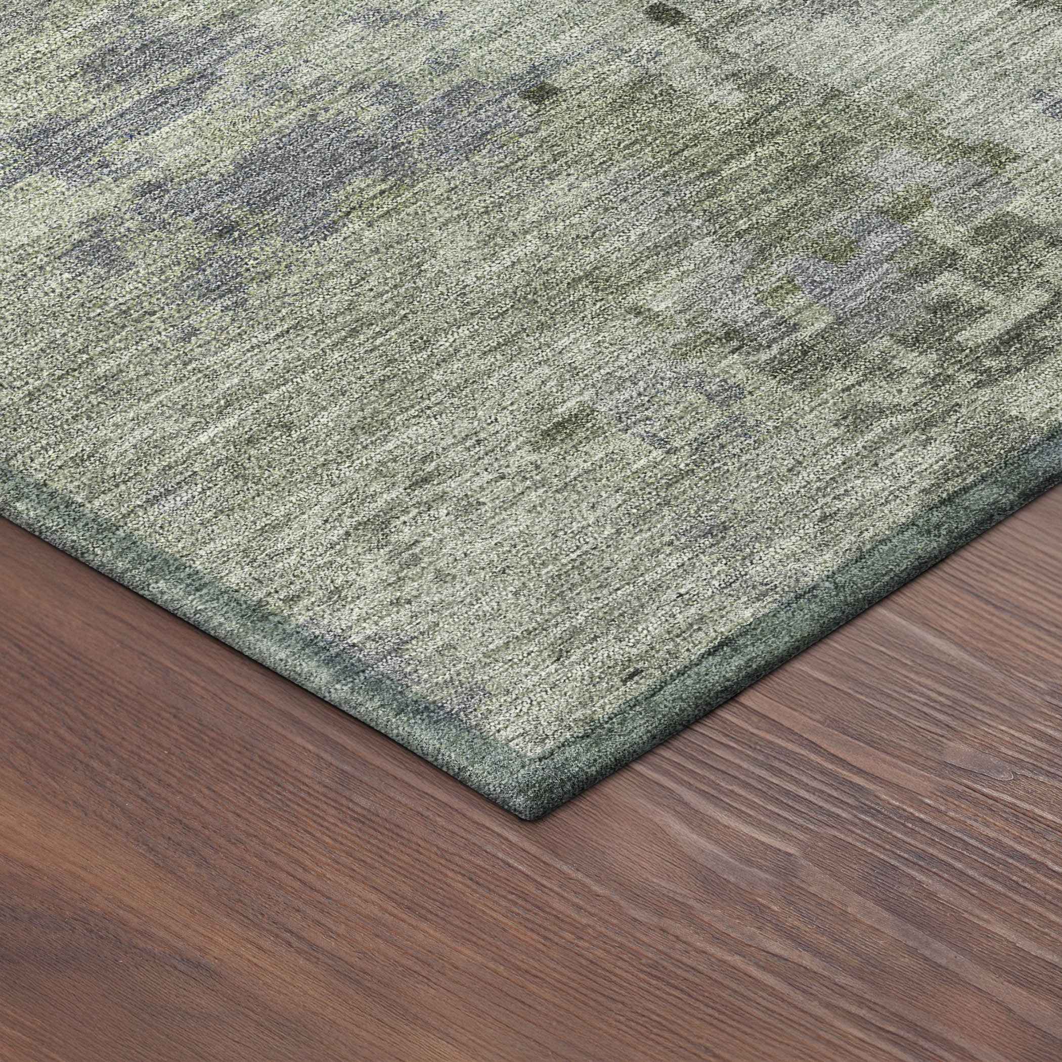 8' Green And Gray Round Abstract Washable Indoor Outdoor Area Rug