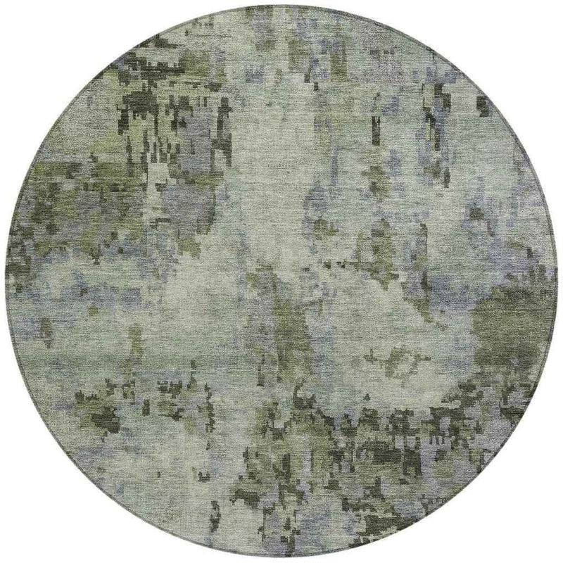 8' Green And Gray Round Abstract Washable Indoor Outdoor Area Rug