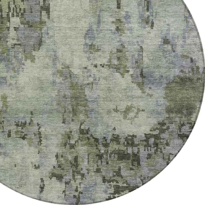 8' Green And Gray Round Abstract Washable Indoor Outdoor Area Rug