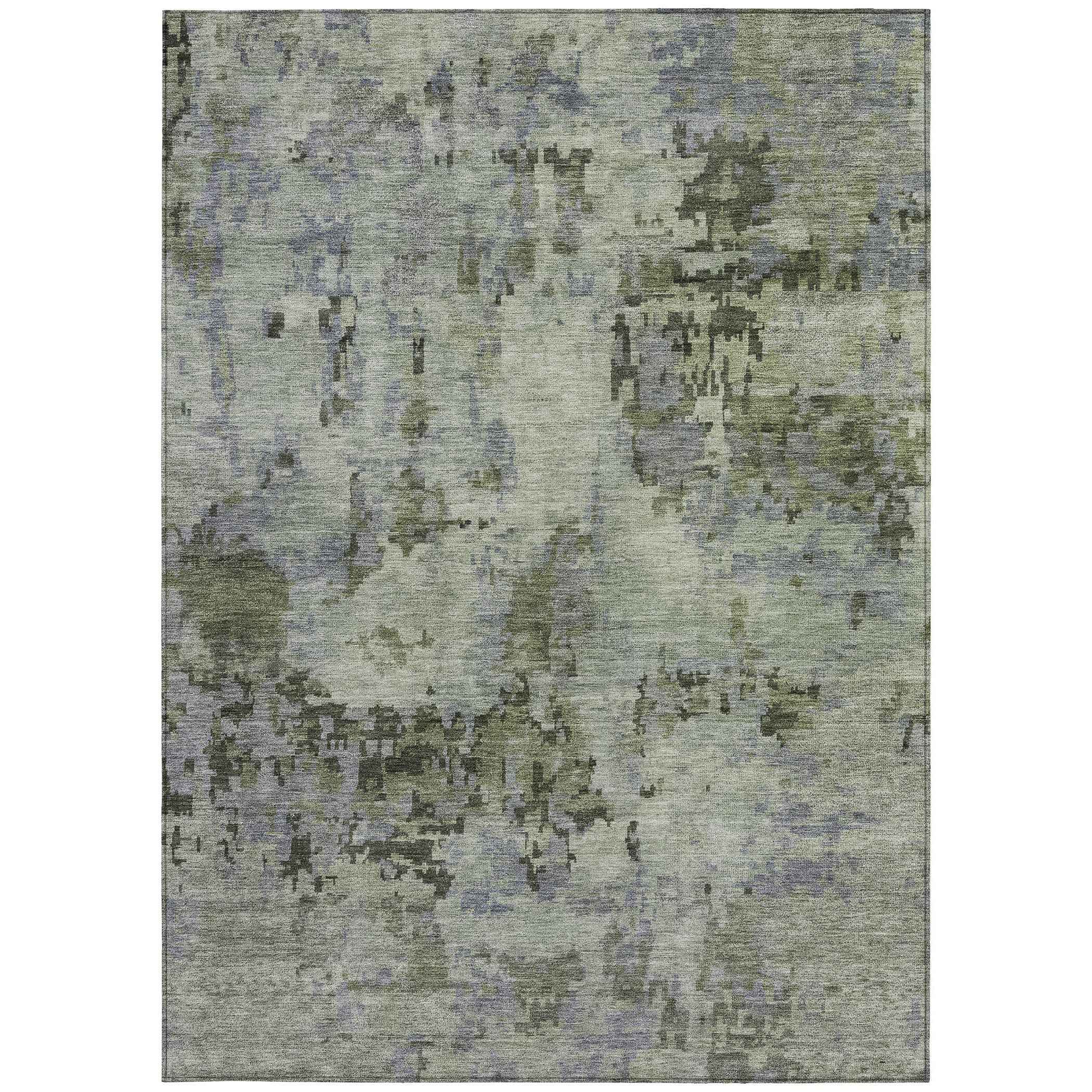 3' X 5' Green And Gray Abstract Washable Indoor Outdoor Area Rug