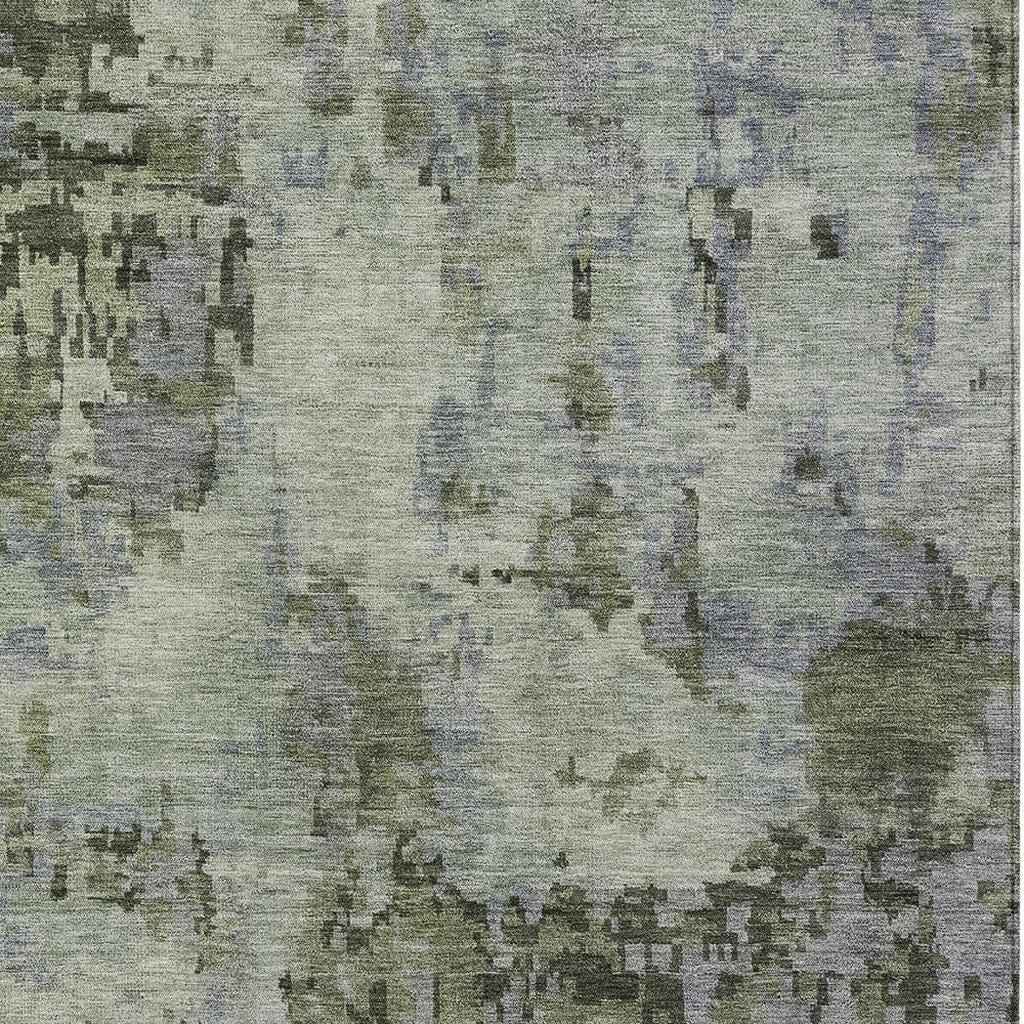3' X 5' Green And Gray Abstract Washable Indoor Outdoor Area Rug