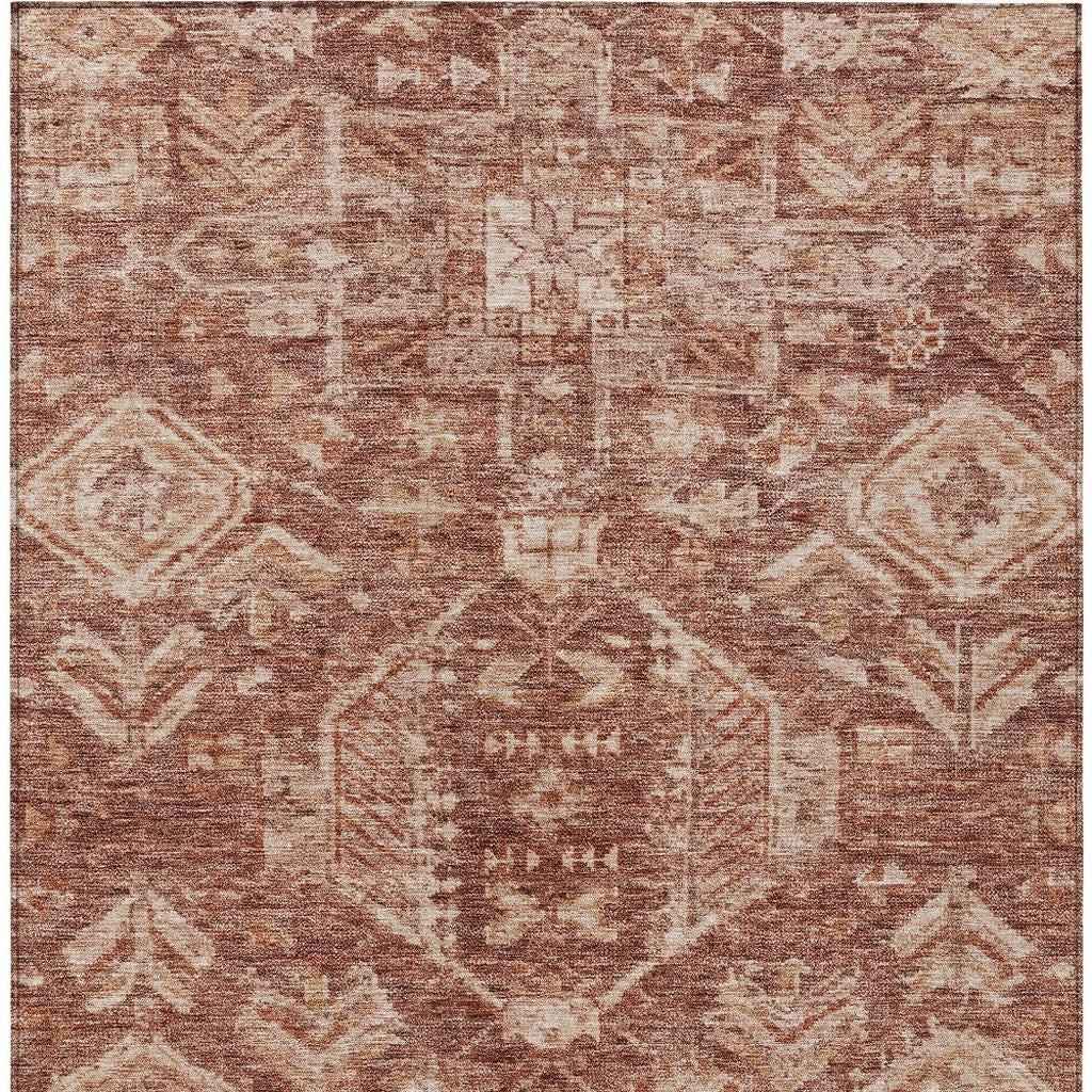 3' X 5' Rust And Beige Medallion Washable Indoor Outdoor Area Rug