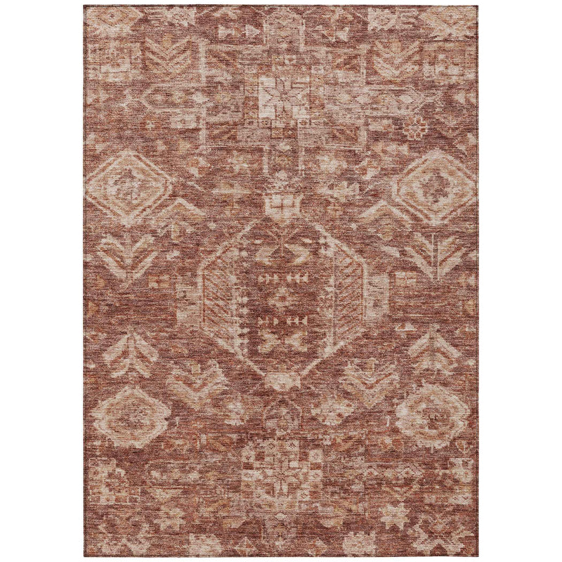 3' X 5' Rust And Beige Medallion Washable Indoor Outdoor Area Rug