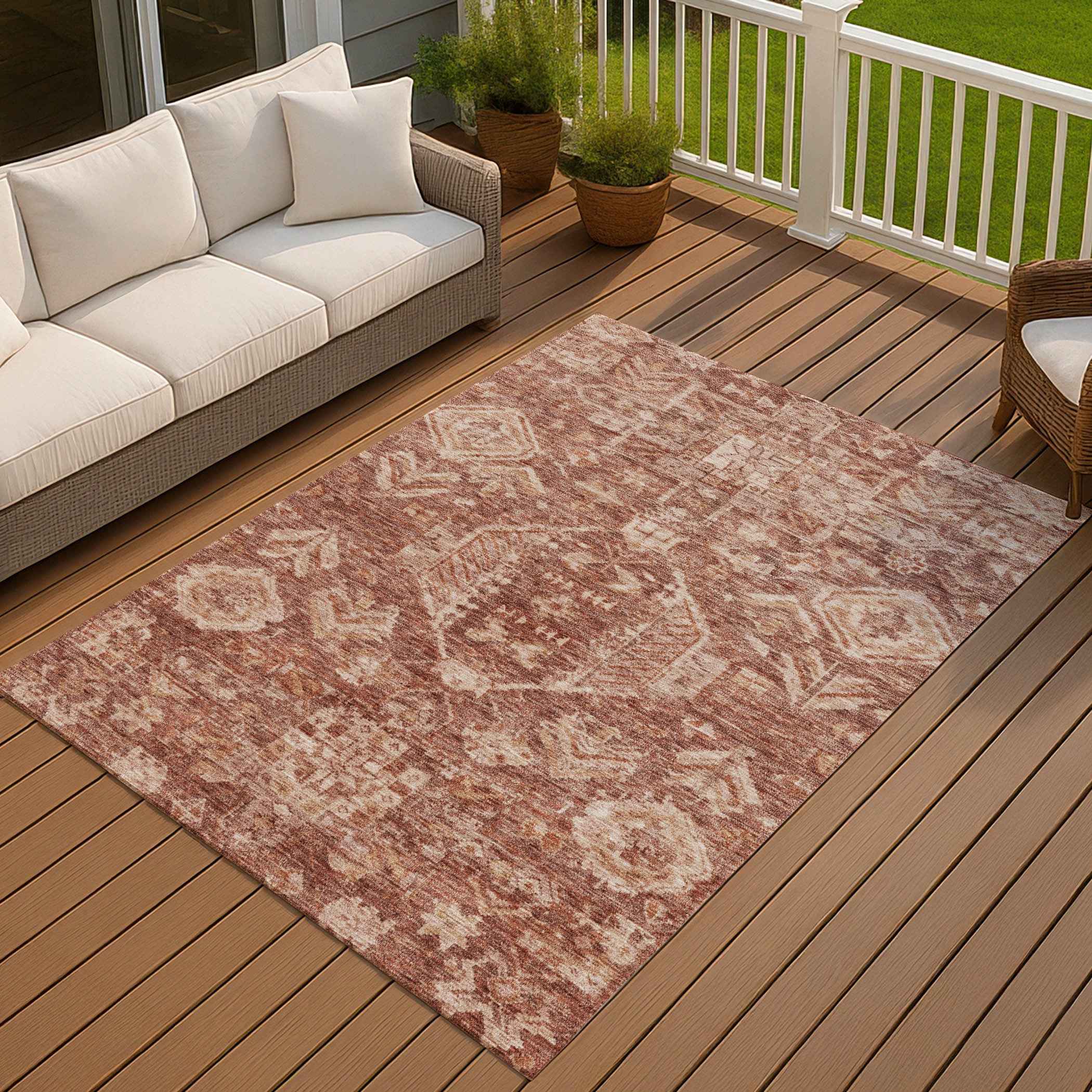 3' X 5' Rust And Beige Medallion Washable Indoor Outdoor Area Rug