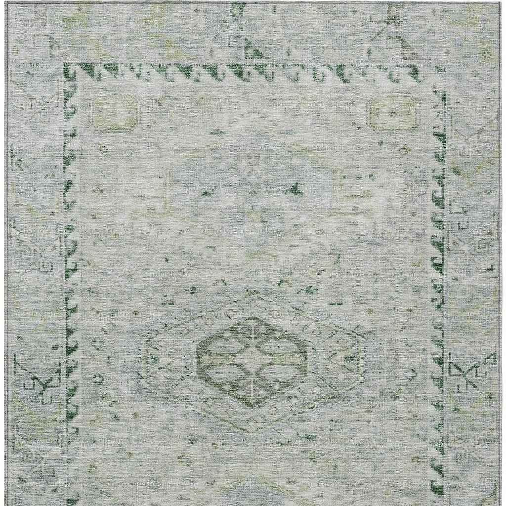 8' X 10' Lime Green And Beige Medallion Washable Indoor Outdoor Area Rug