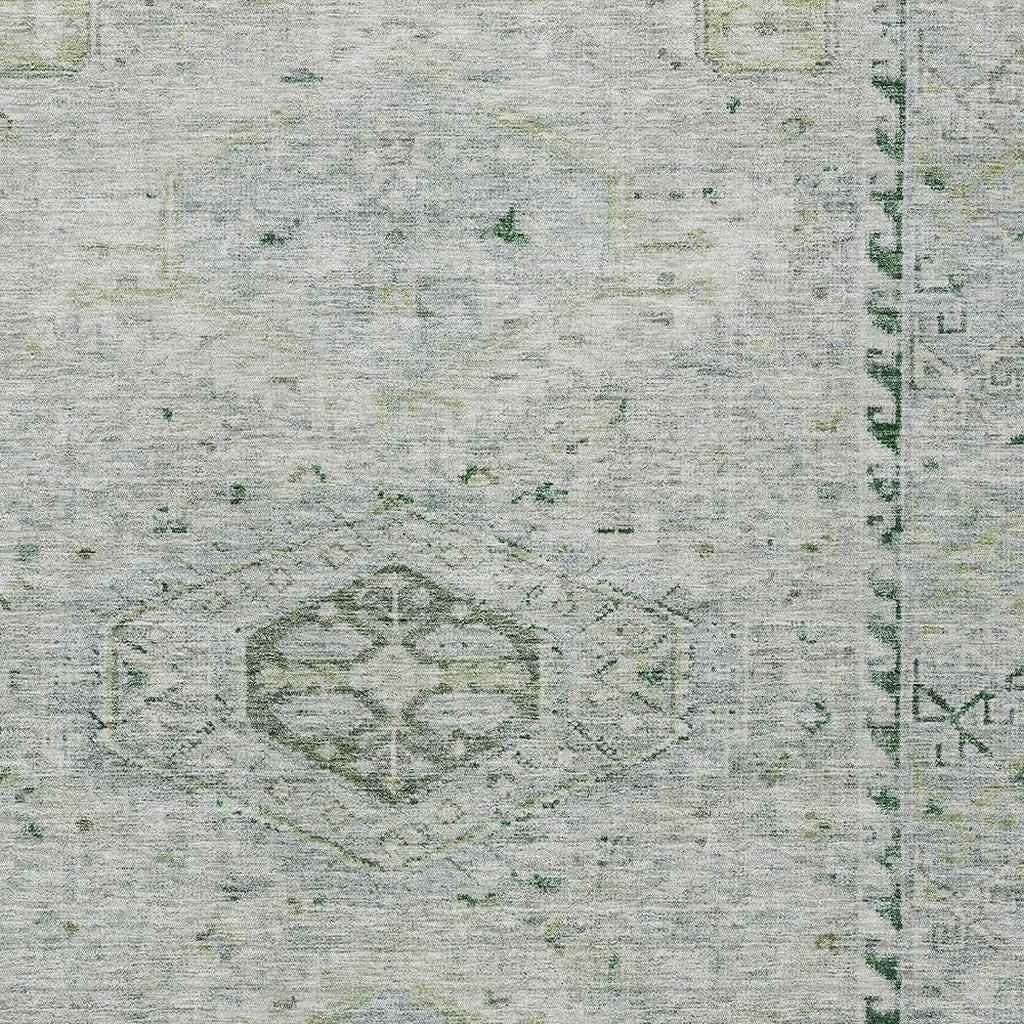 8' X 10' Lime Green And Beige Medallion Washable Indoor Outdoor Area Rug