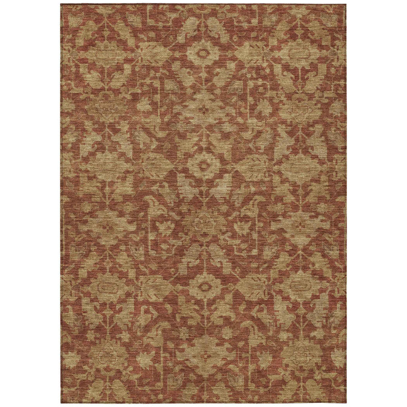 3' X 5' Rust And Beige Floral Washable Indoor Outdoor Area Rug
