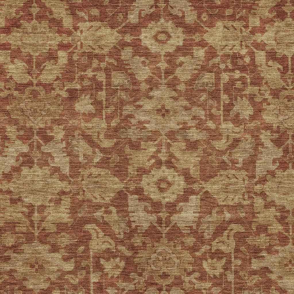 5' X 8' Rust And Beige Floral Washable Indoor Outdoor Area Rug