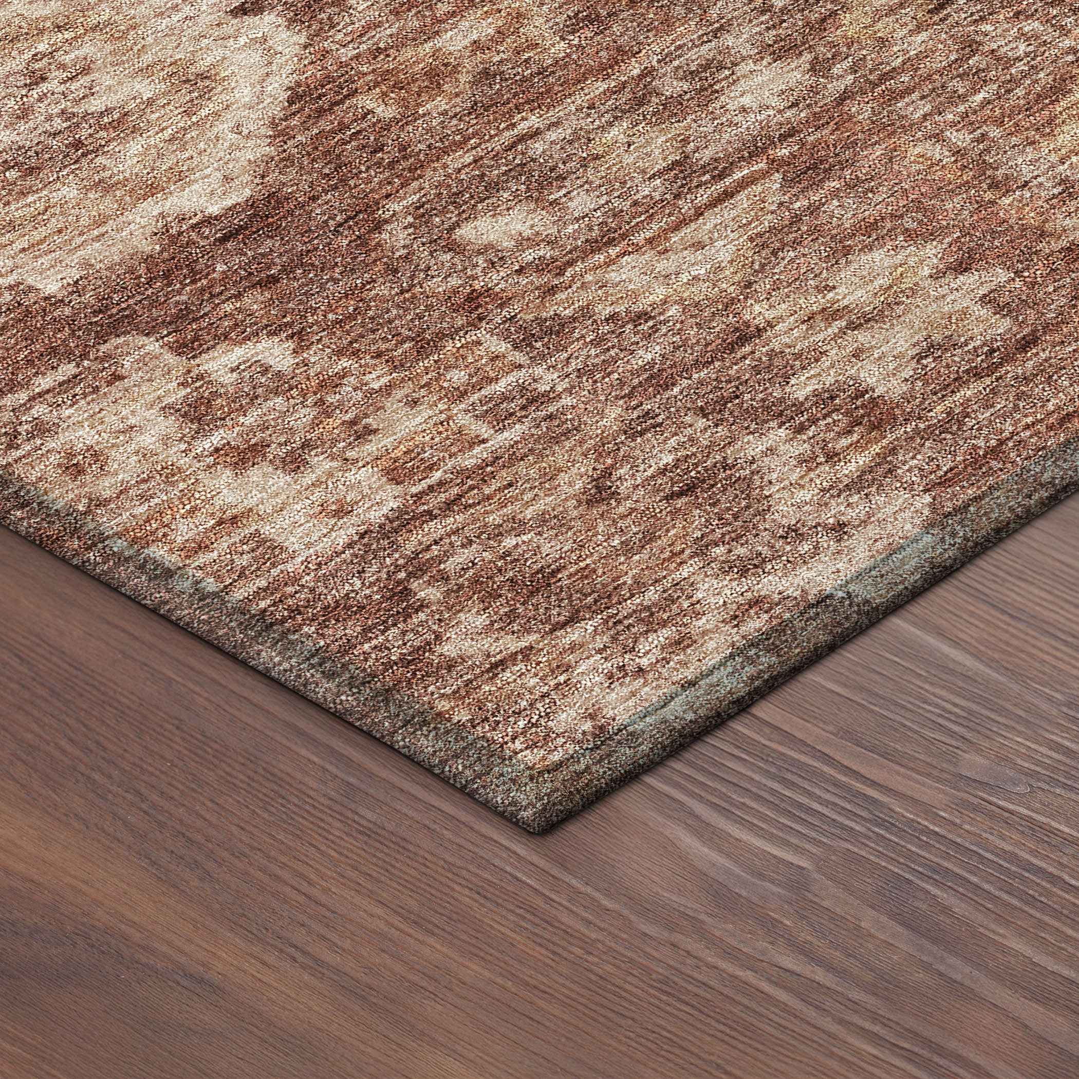 8' Rust And Beige Round Medallion Washable Indoor Outdoor Area Rug