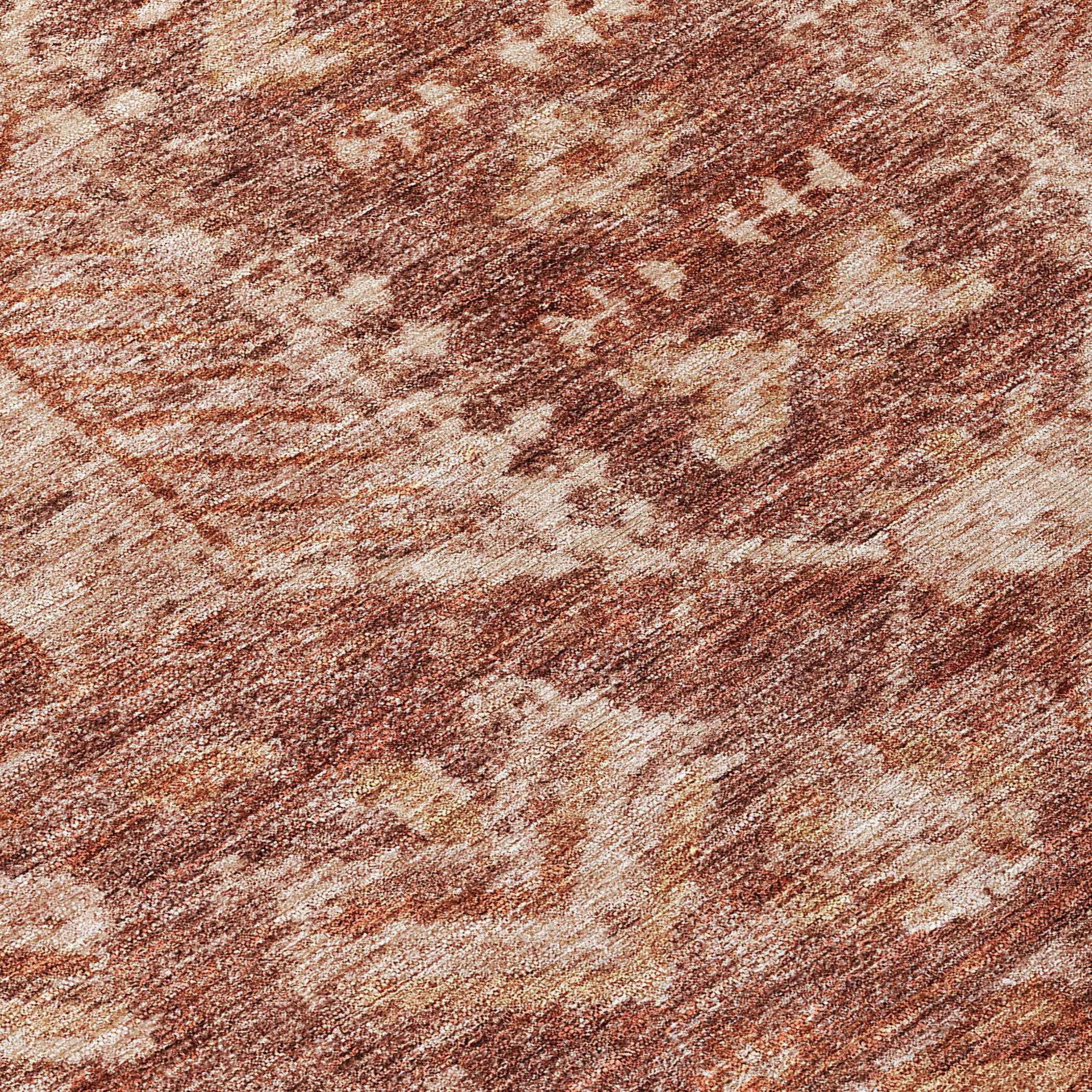 8' Rust And Beige Round Medallion Washable Indoor Outdoor Area Rug