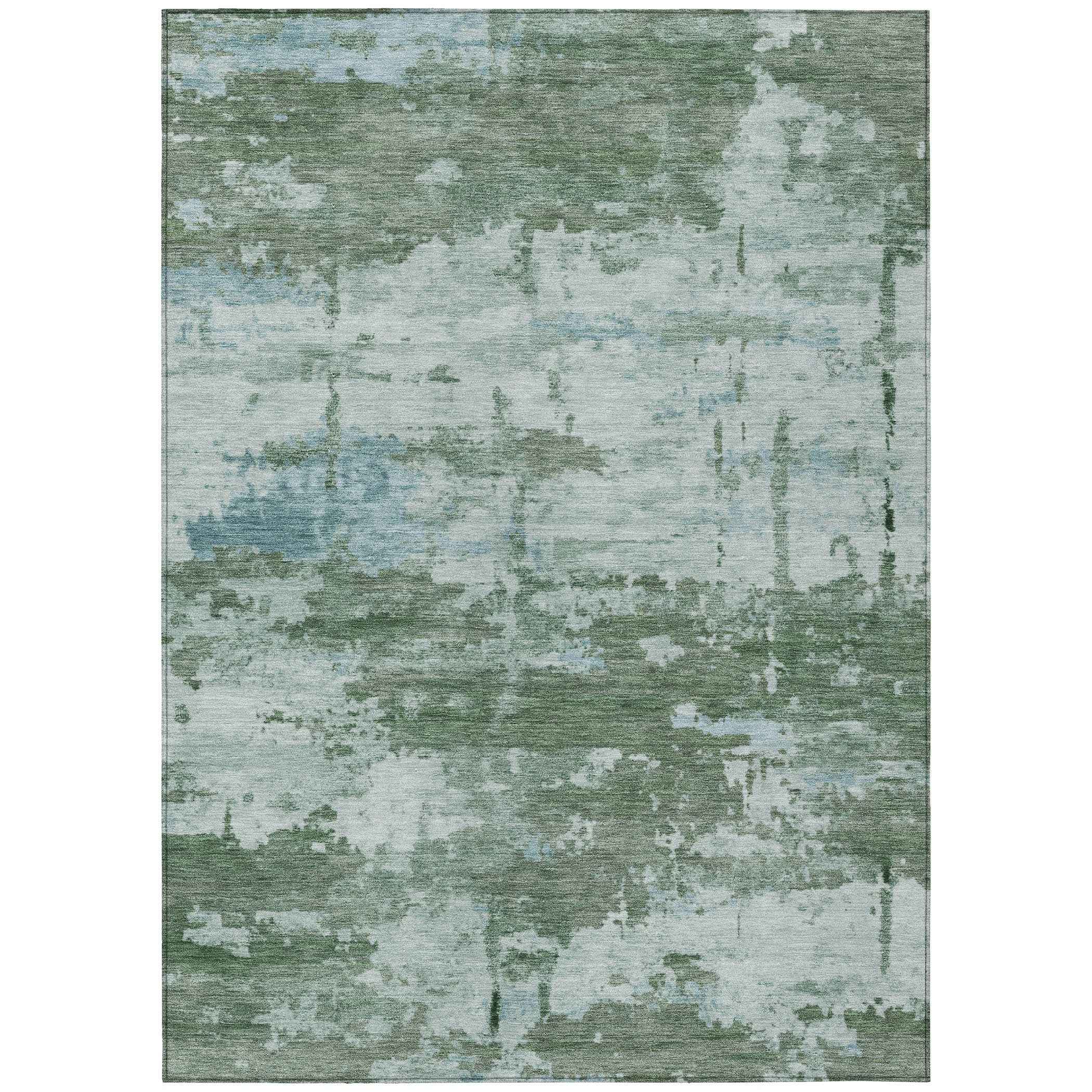 5' X 8' Artichoke Green And Ivory Abstract Washable Indoor Outdoor Area Rug