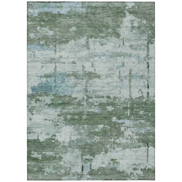 5' X 8' Artichoke Green And Ivory Abstract Washable Indoor Outdoor Area Rug