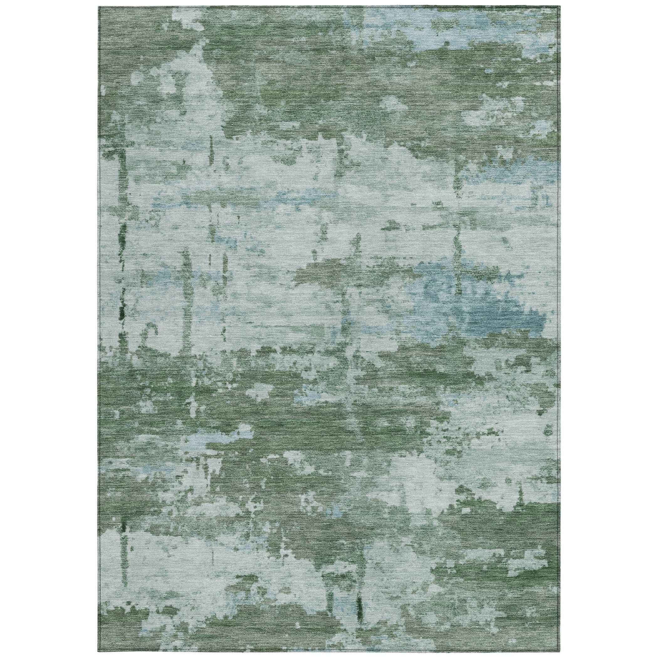 5' X 8' Artichoke Green And Ivory Abstract Washable Indoor Outdoor Area Rug