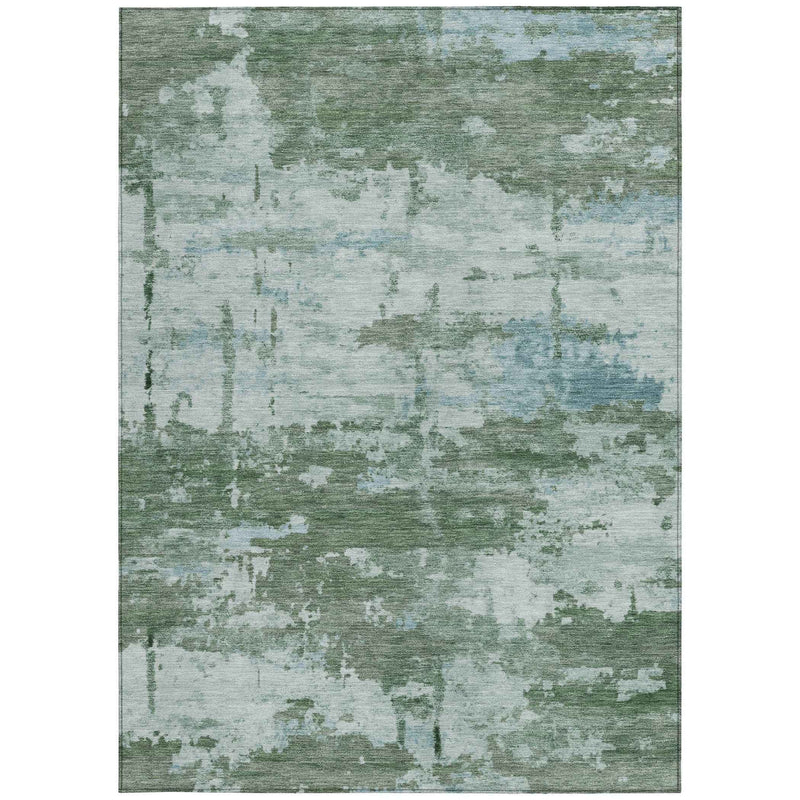 5' X 8' Artichoke Green And Ivory Abstract Washable Indoor Outdoor Area Rug
