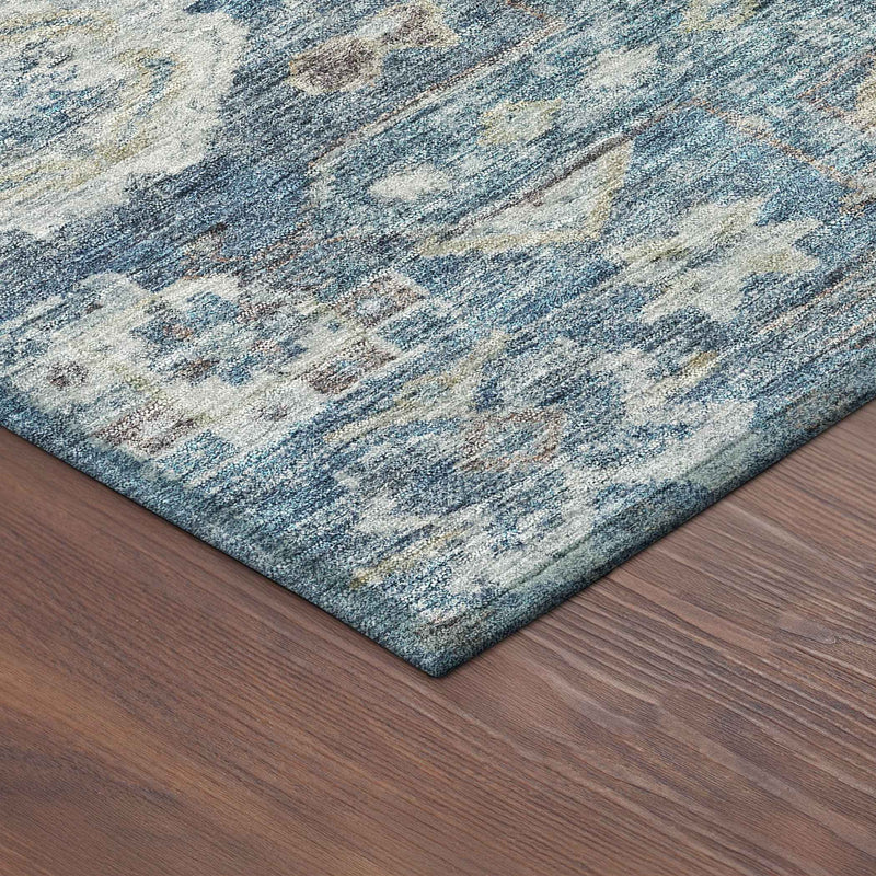 10' X 14' Denim Blue And Ivory Medallion Washable Indoor Outdoor Area Rug