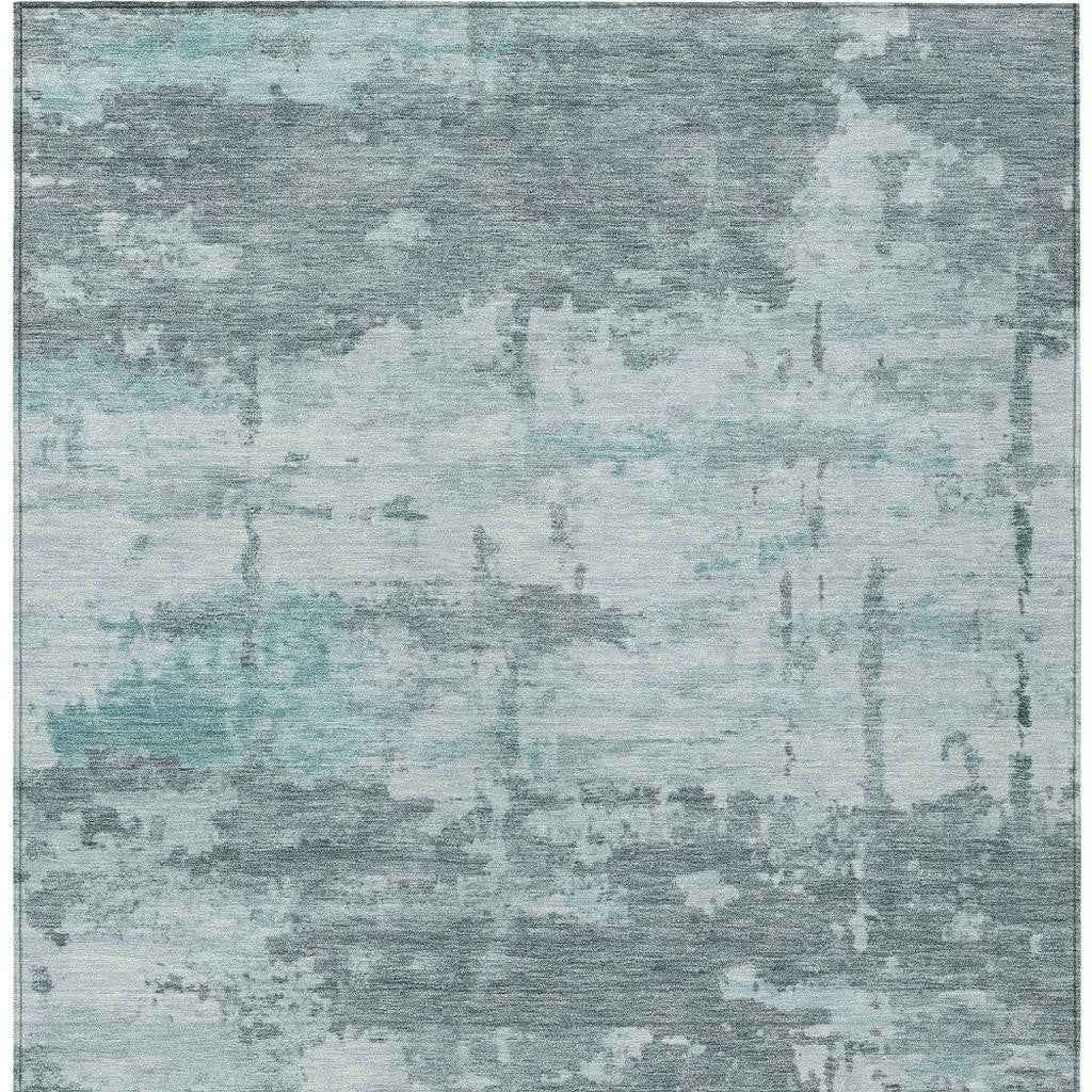 8' X 10' Aqua And Ivory Abstract Washable Indoor Outdoor Area Rug