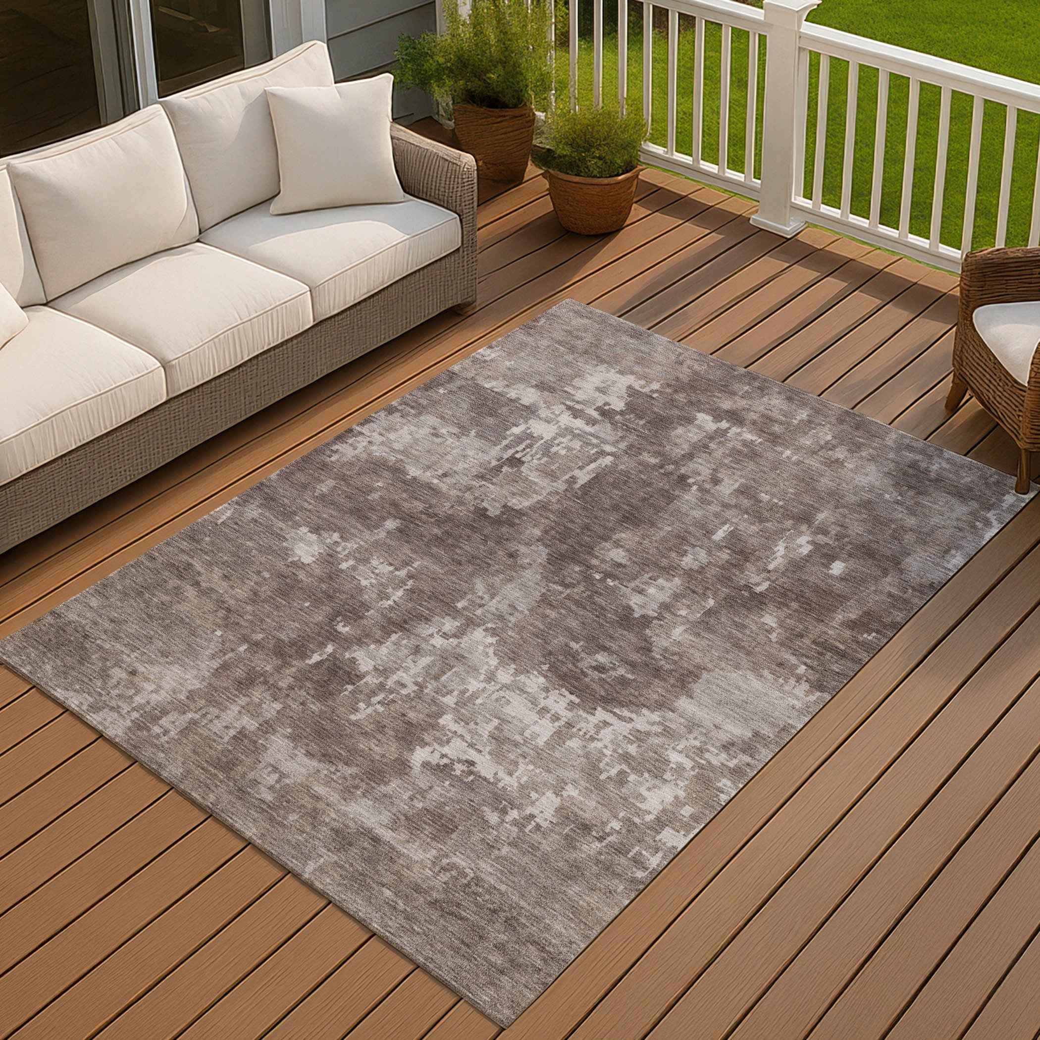 3' X 5' Brown And Ivory Abstract Washable Indoor Outdoor Area Rug