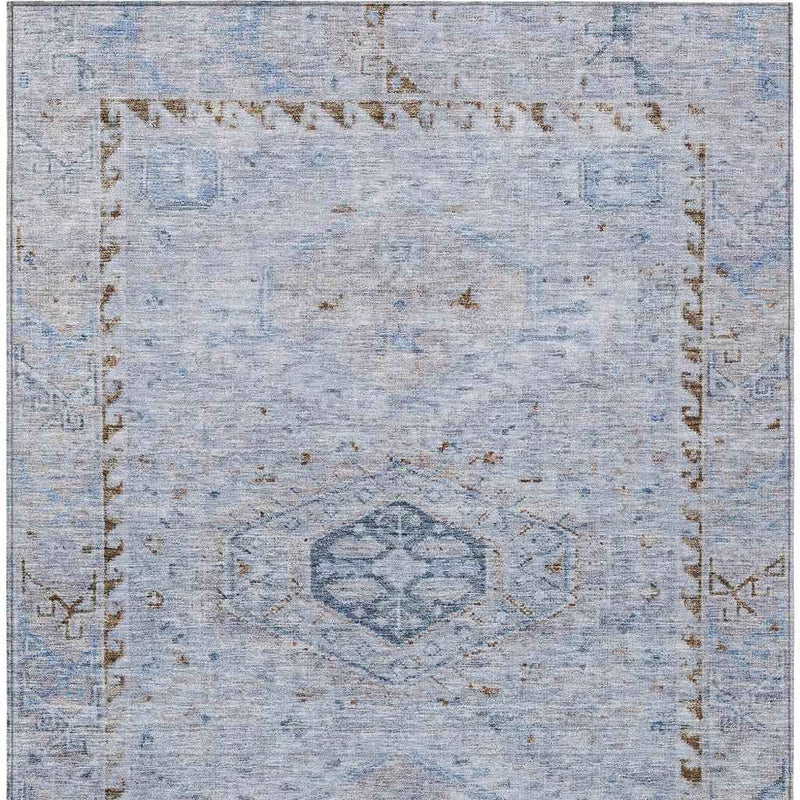 8' X 10' Sky Blue And Brown Medallion Washable Indoor Outdoor Area Rug